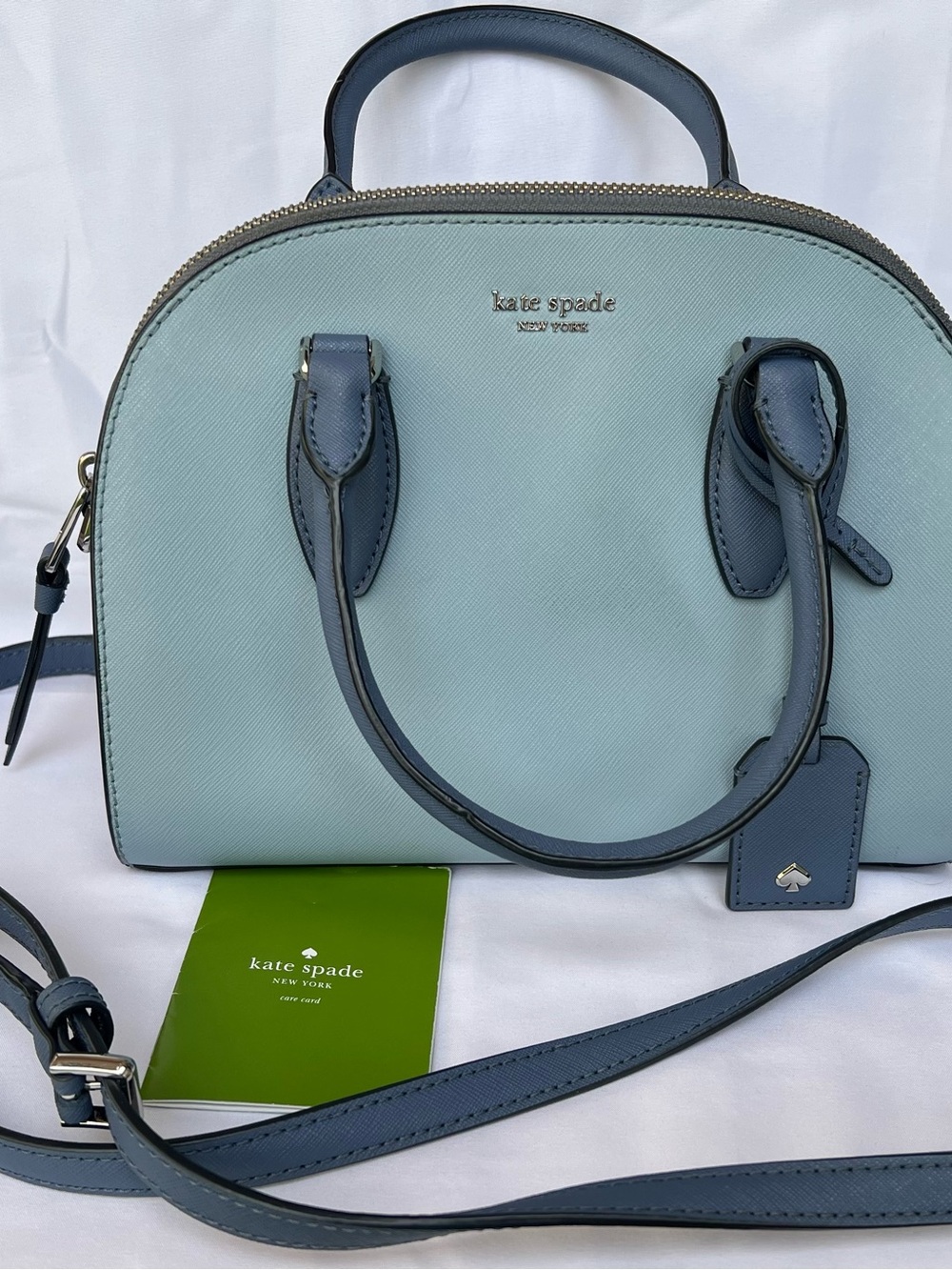 kate spade Light Blue and Slate Dome Satchel with Shoulder Strap